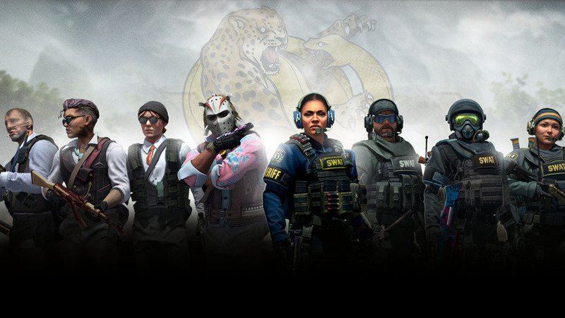 Counter-Strike characters lineup showcasing diverse player skins and gear.