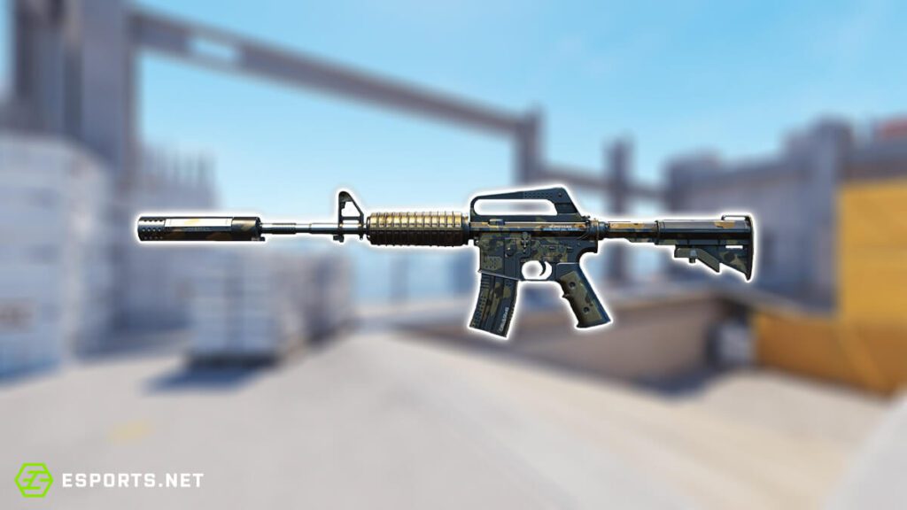 CS:GO M4A1-S weapon skin showcased on a blurred esports backdrop