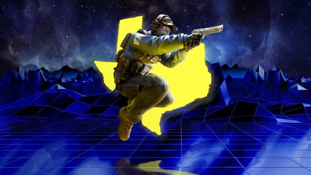 Counter-Strike character in action pose on futuristic gaming background