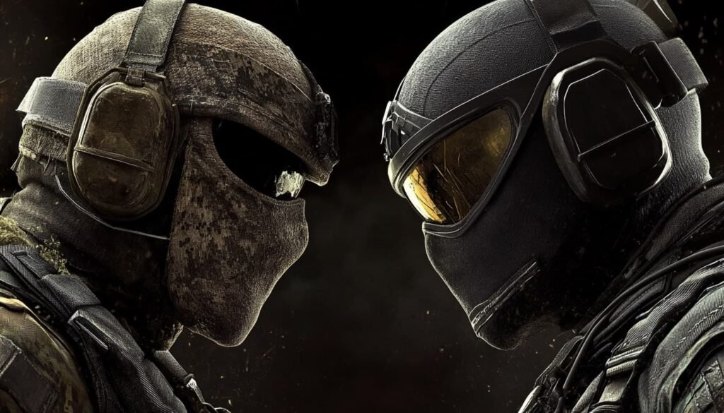 Two tactical players facing off in a Counter-Strike esports match.
