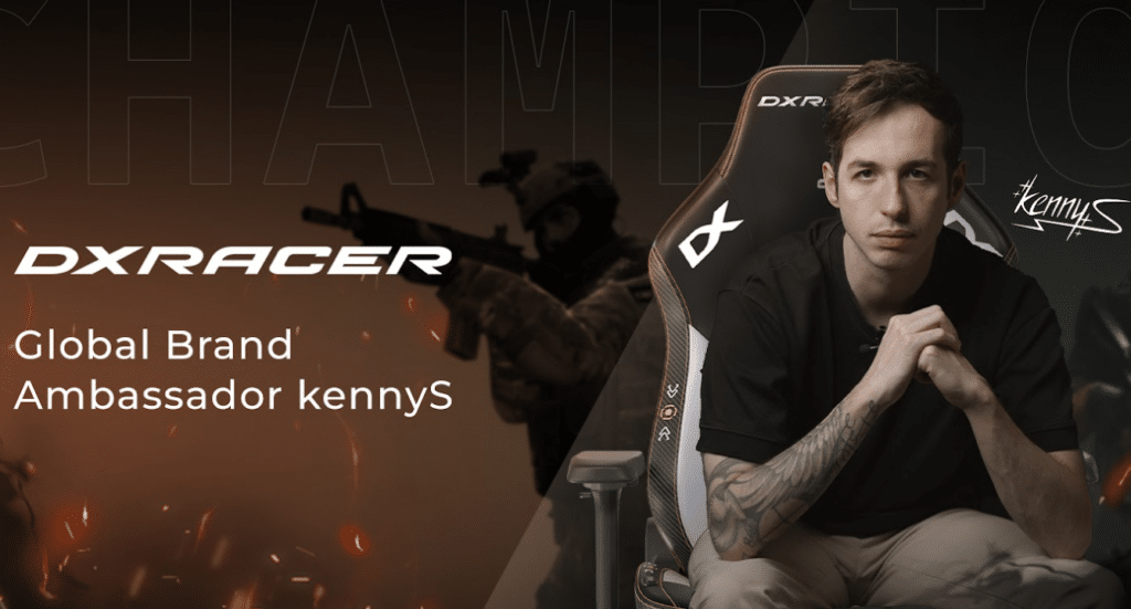 DXRacer Global Brand Ambassador seated in gaming chair with esports theme