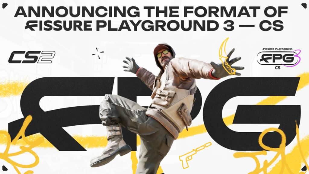 Counter-Strike 2 player with a knife, announcing Fissure Playground 3 CS format