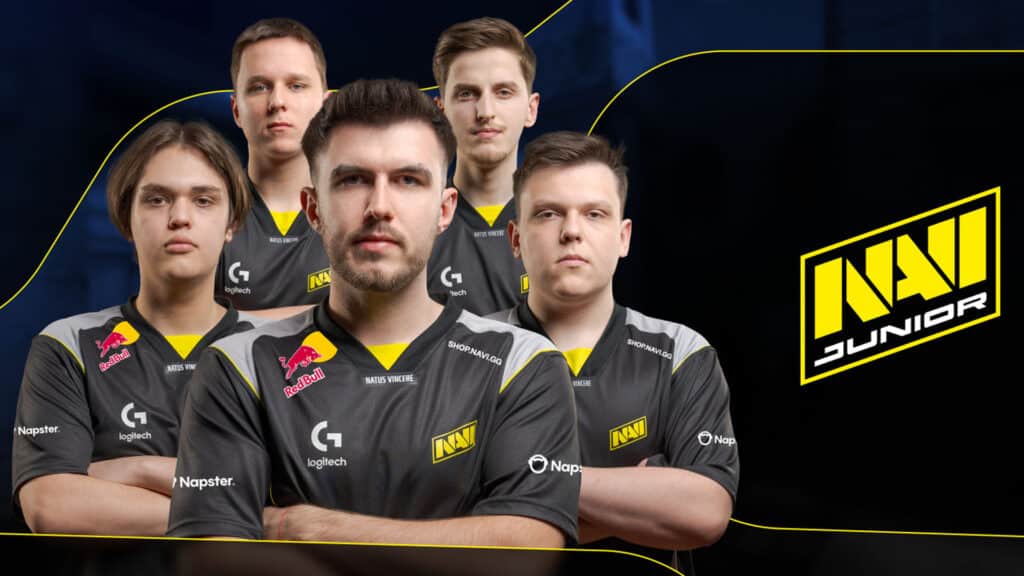 NAVI Junior esports team posing for a team photo in their jerseys