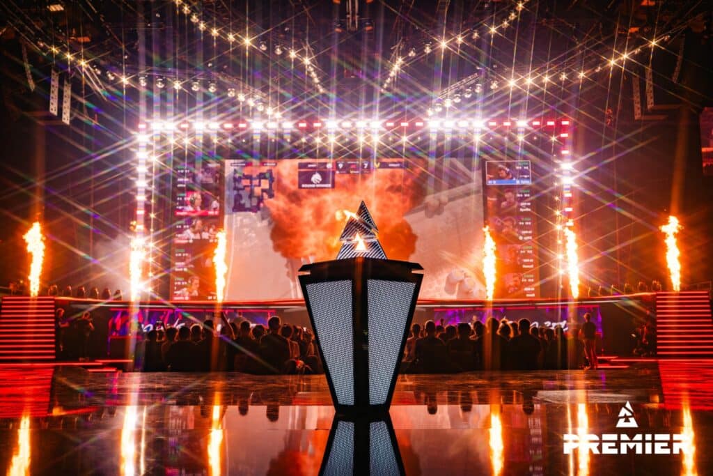 Exciting esports event with vibrant stage lights and energetic audience