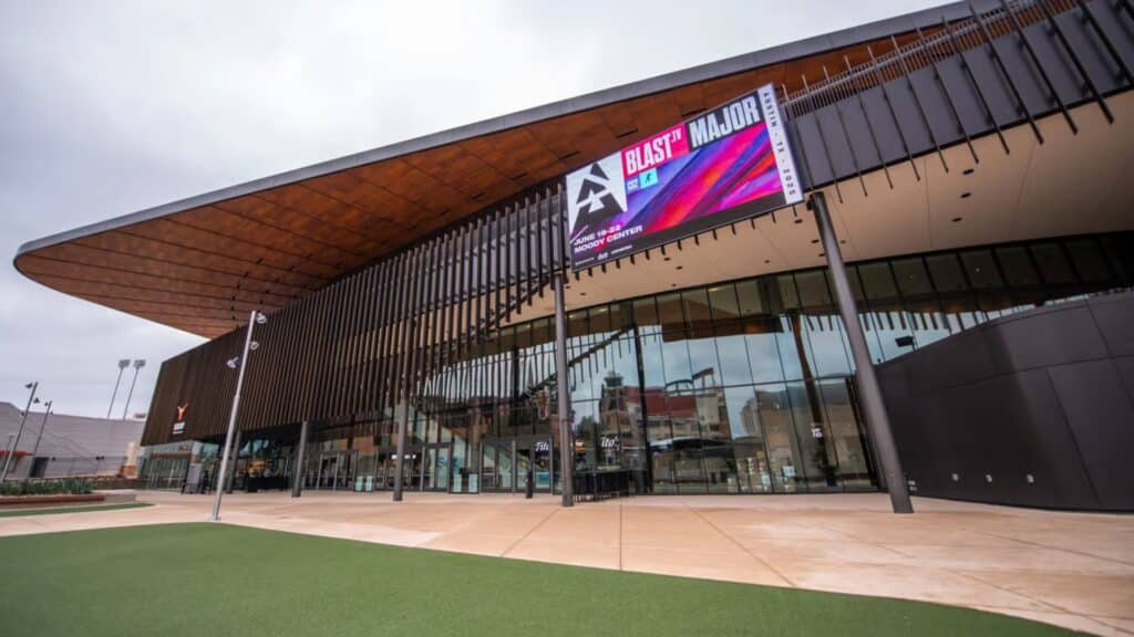 Modern esports arena hosting a BLAST.tv Major event for Counter-Strike.