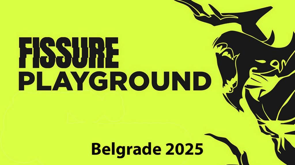 Fissure Playground event poster featuring a dynamic graphic design with the text 'Belgrade 2025'