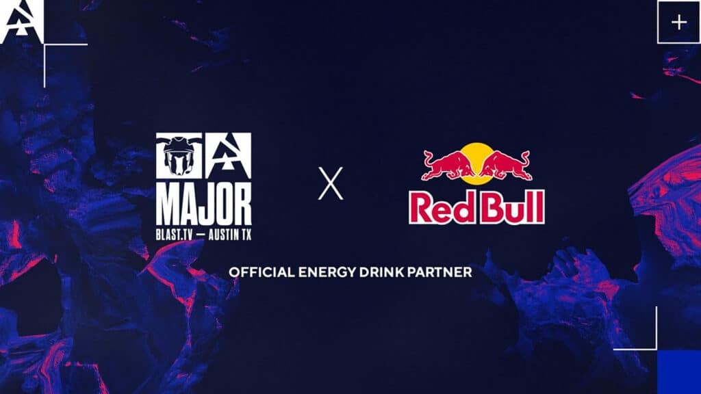 Blast.tv CS:GO Major logo with Red Bull energy drink partnership announcement