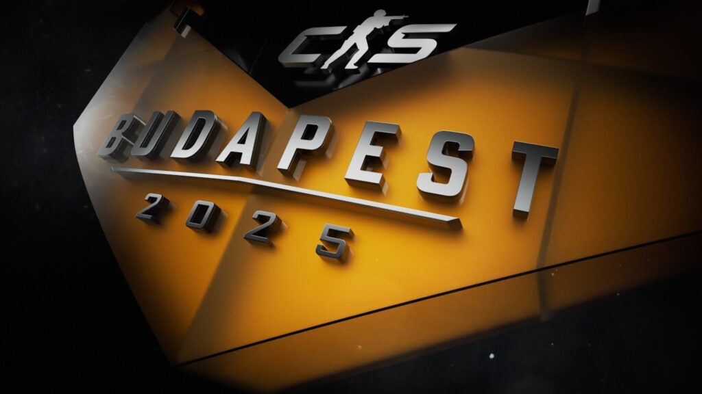 CS:GO Budapest 2025 esports event logo with dynamic design